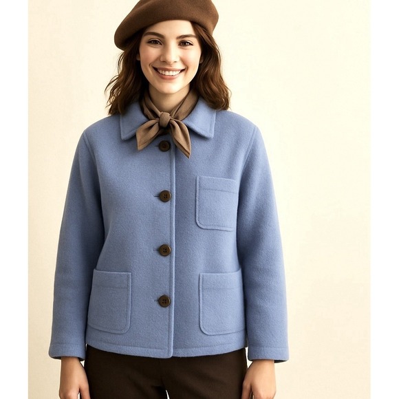 VTG Talbots Size XL 100% Boiled Wool Hong Kong Periwinkle Button Elbow Patches - Picture 1 of 7